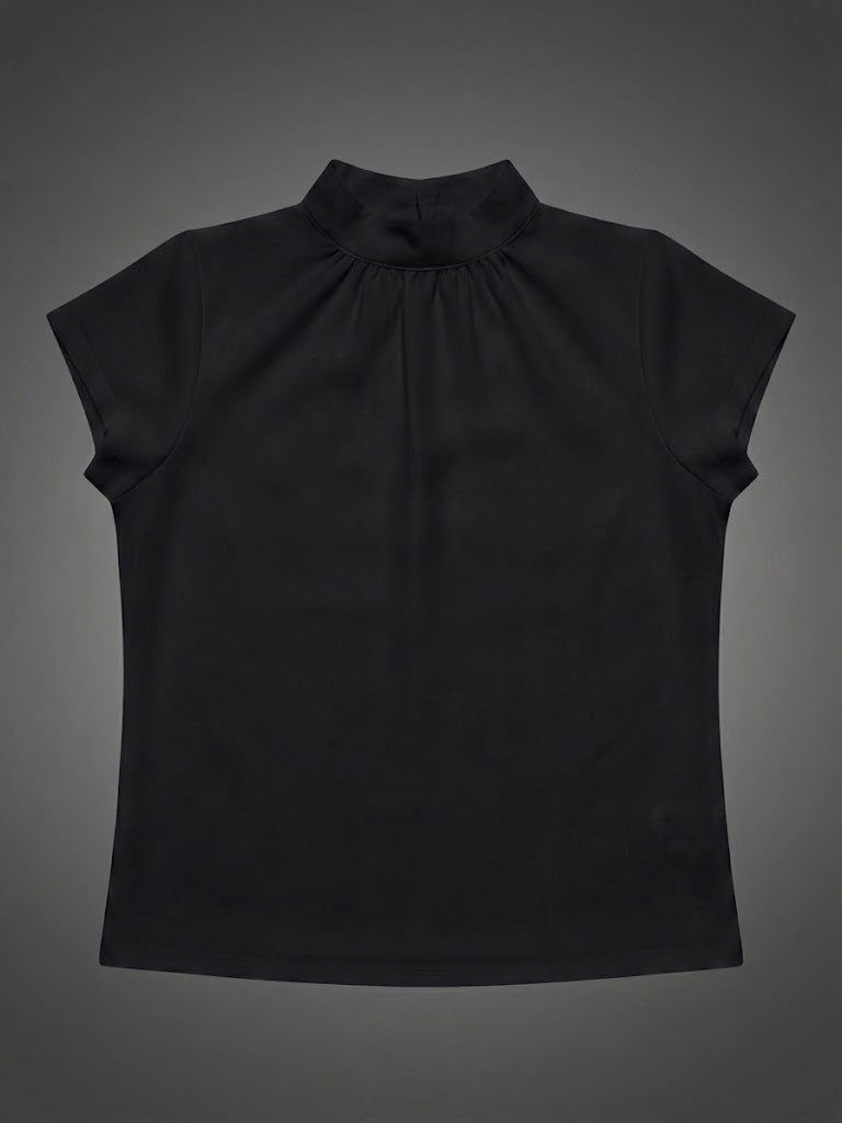 Blouse with High Collar and Short Sleeves